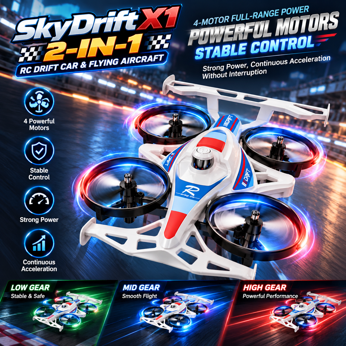 SkyDrift X1 2-in-1 RC Drift Car & Flying Aircraft