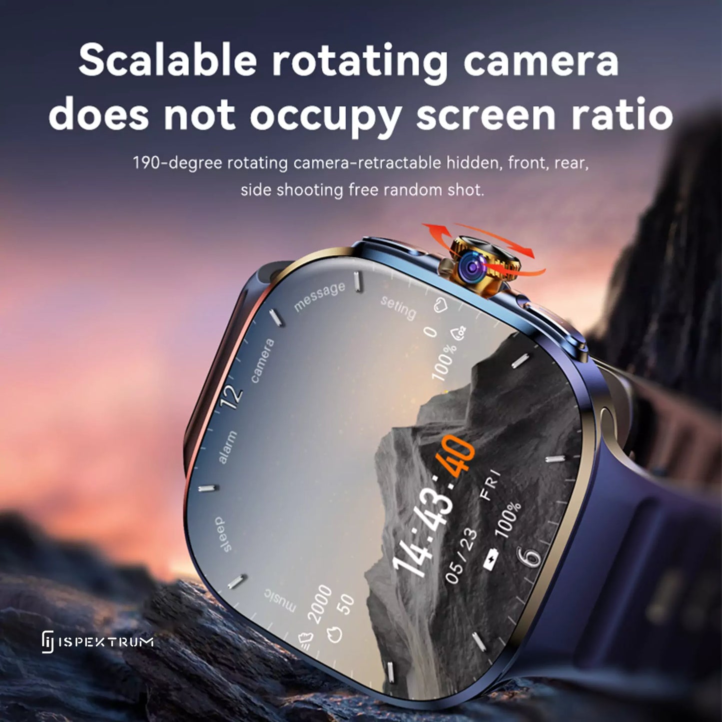 IS99 4G LTE GPS Smartwatch with Rotating Camera, ChatGPT, 2 Inch AMOLED Display & Health Monitoring