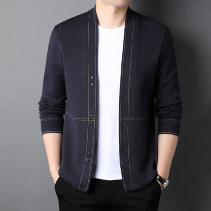 Men's Wool Knitted Cardigan for Young and Middle-Aged