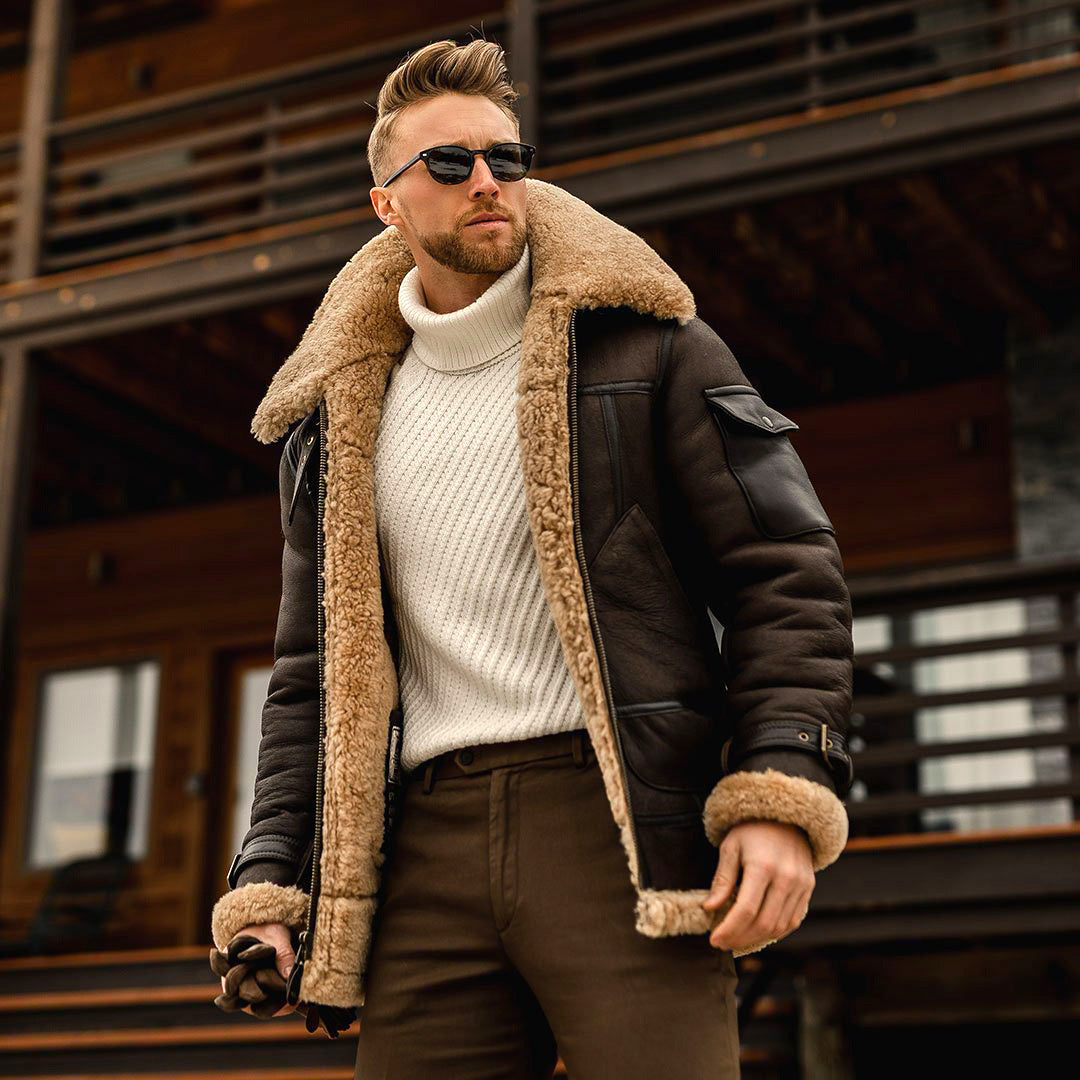 Velora Imperium Men’s Premium Winter Jacket – Warm Fleece & Faux Leather Overcoat