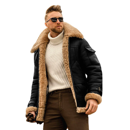 Velora Imperium Men’s Premium Winter Jacket – Warm Fleece & Faux Leather Overcoat