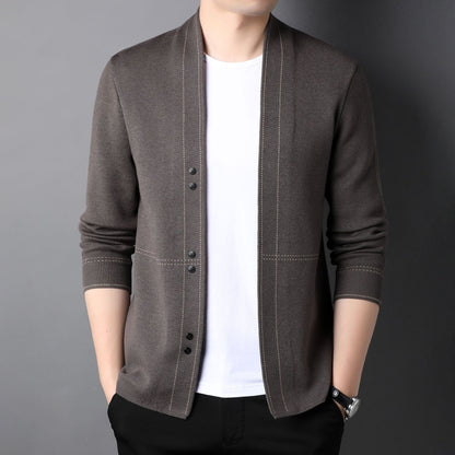 Men's Wool Knitted Cardigan for Young and Middle-Aged