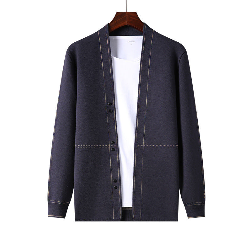 Men's Wool Knitted Cardigan for Young and Middle-Aged