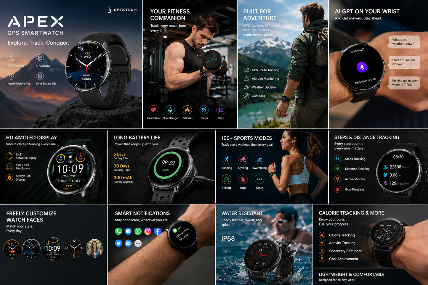 APEX GPS Smartwatch | ChatGPT AI Assistant & Health Tracking, AMOLED Display, GPS