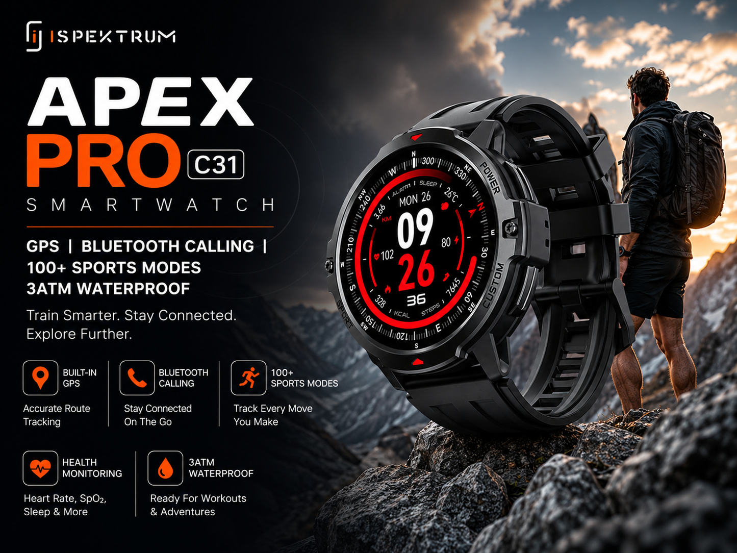 APEX Pro C31 Smartwatch – GPS, Bluetooth Calling, 100+ Sports Modes, 3ATM Waterproof | ISPEKTRUM Canada