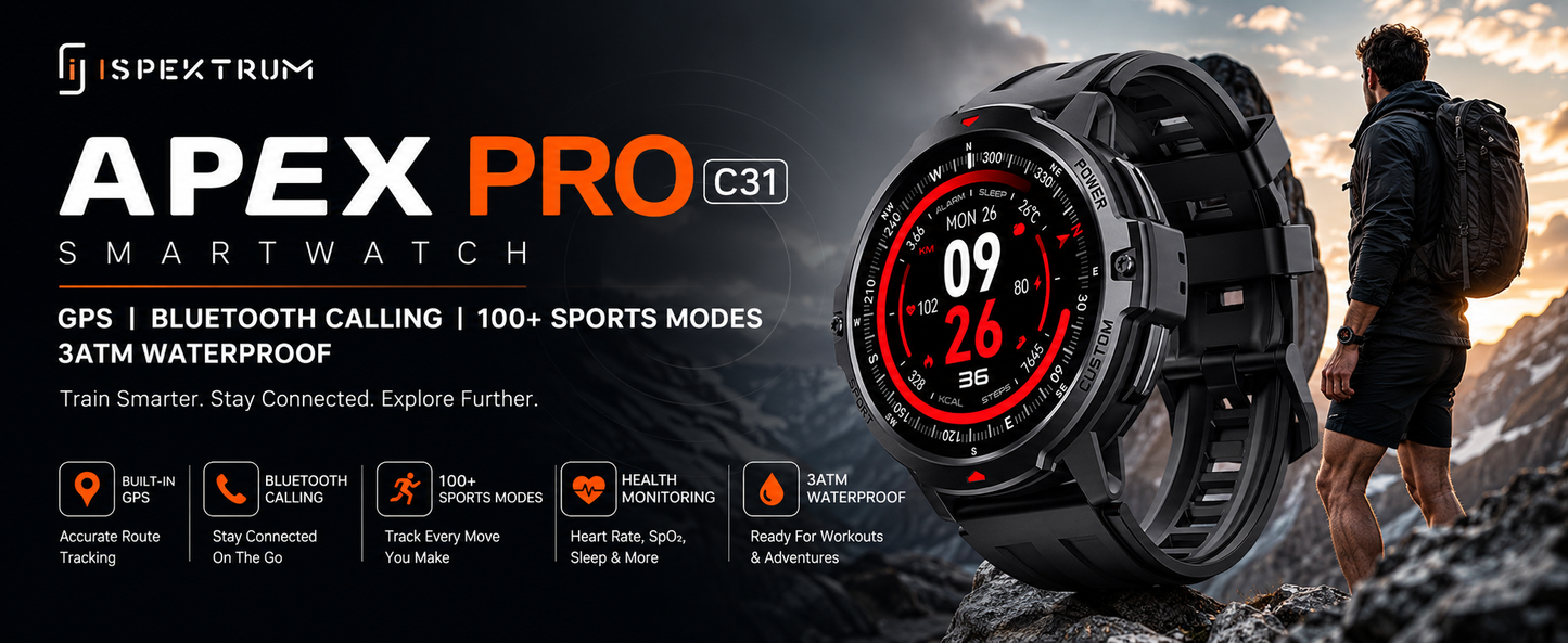 APEX Pro C31 Smartwatch – GPS, Bluetooth Calling, 100+ Sports Modes, 3ATM Waterproof | ISPEKTRUM Canada