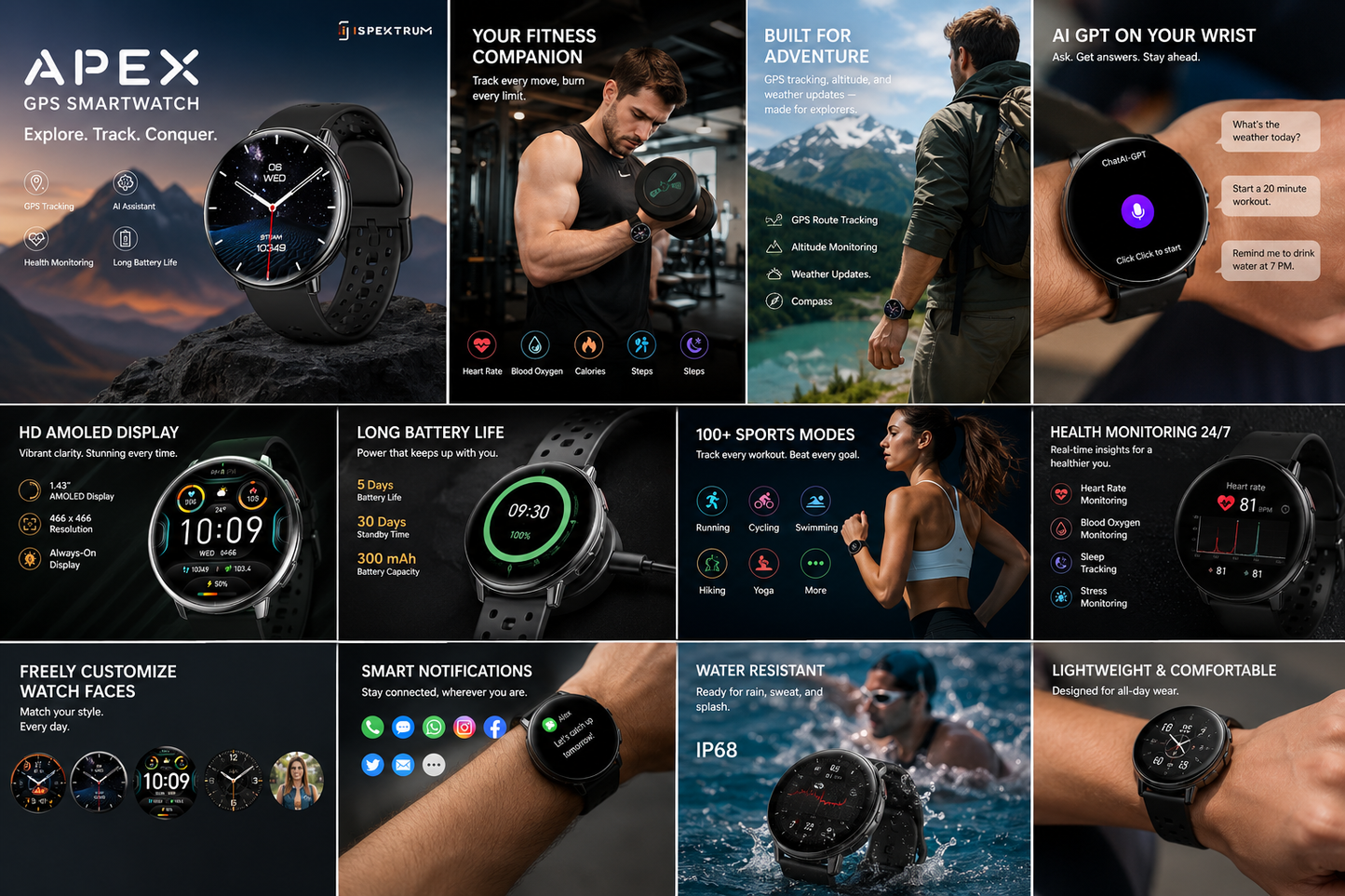 APEX GPS Smartwatch | ChatGPT AI Assistant & Health Tracking, AMOLED Display, GPS