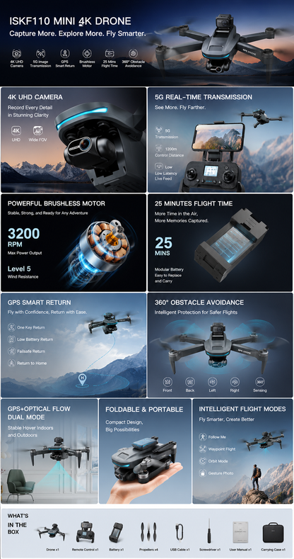 FlyBot ISKF110 4K Drone | 2-Axis Gimbal