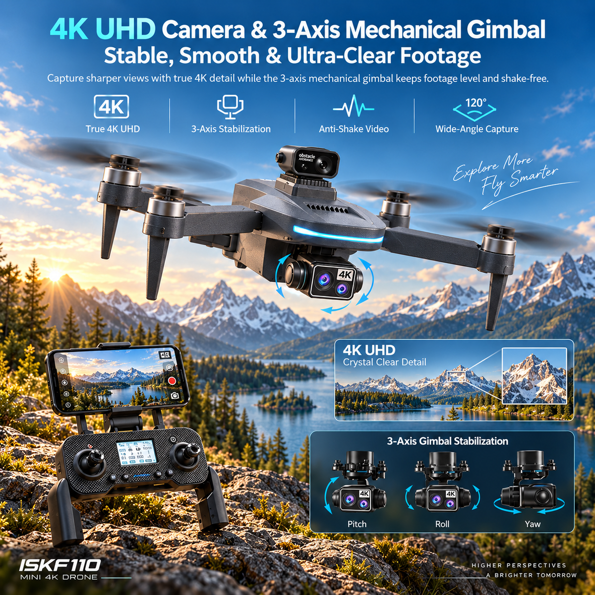 FlyBot ISKF110 4K Drone | 3-Axis Gimbal