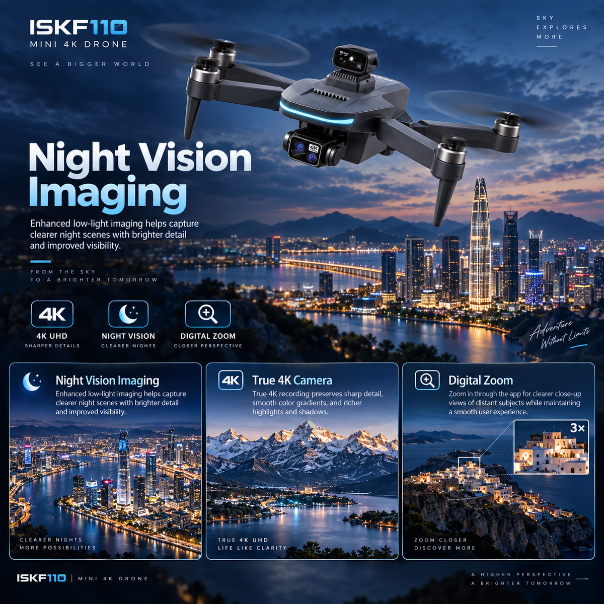 FlyBot ISKF110 4K Drone | 3-Axis Gimbal