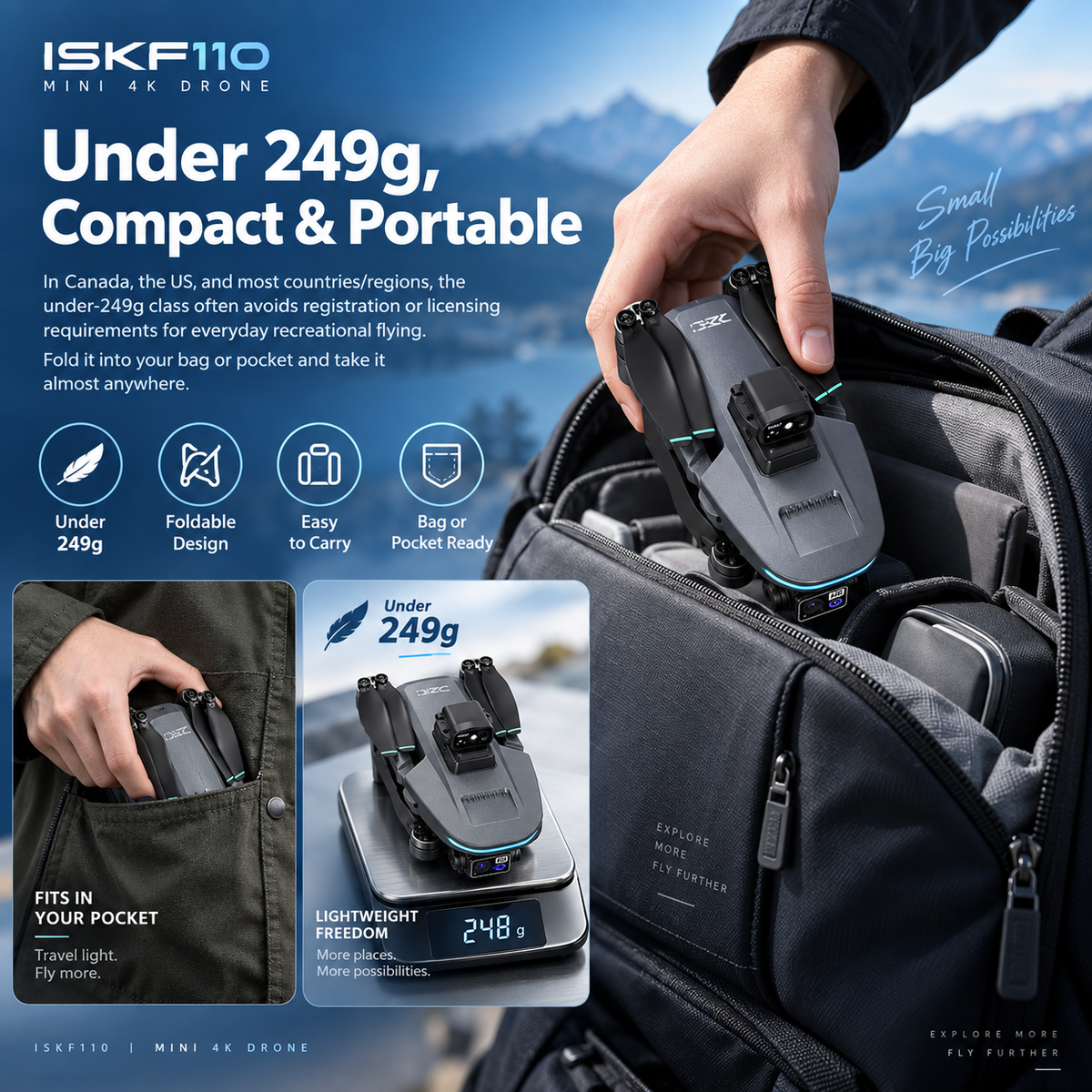 FlyBot ISKF110 4K Drone | 3-Axis Gimbal