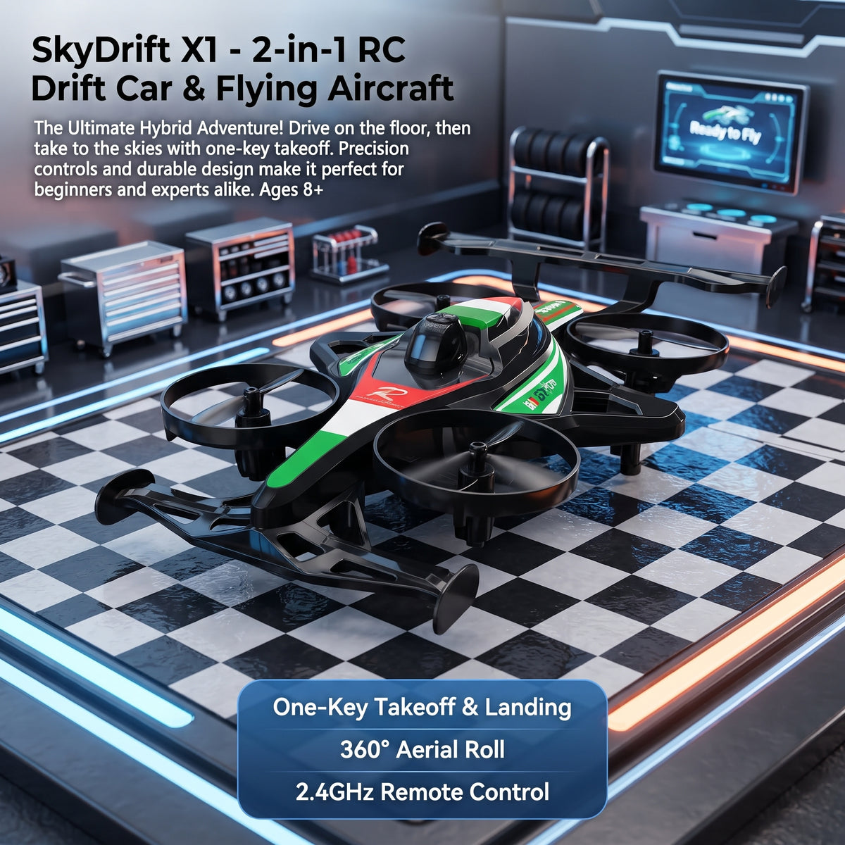 SkyDrift X1 2-in-1 RC Drift Car & Flying Aircraft