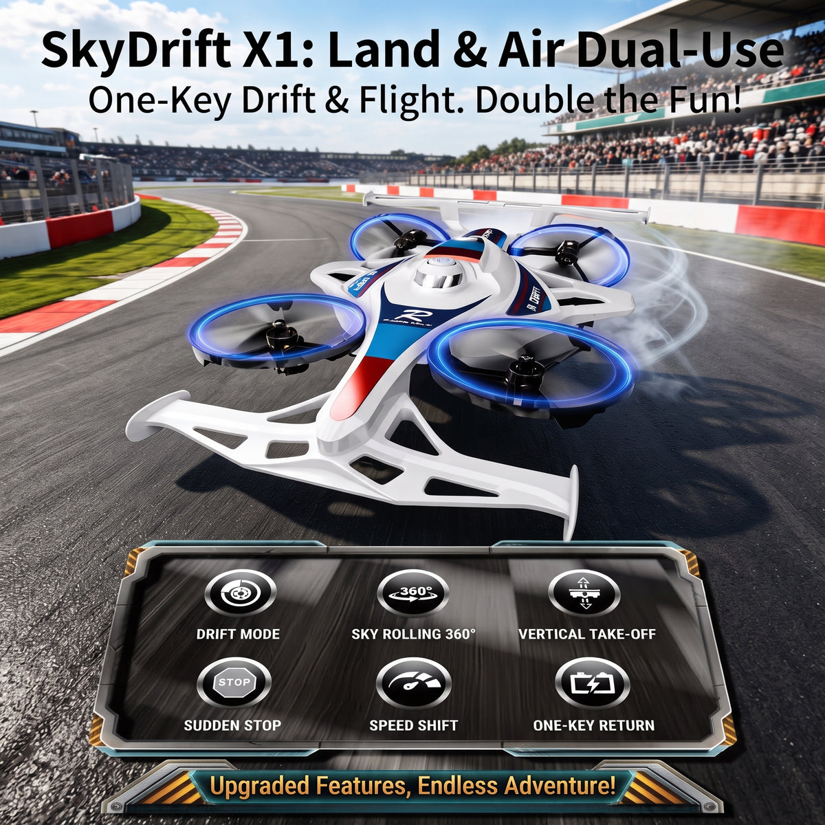 SkyDrift X1 2-in-1 RC Drift Car & Flying Aircraft