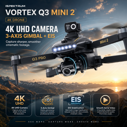 Vortex Q3 Mini 2 4K Drone | 7.8″ HD Screen, 3-Axis Gimbal & GPS