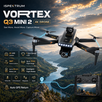 Vortex Q3 Mini 2 4K Drone | 7.8″ HD Screen, 3-Axis Gimbal & GPS