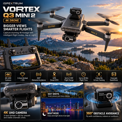 Vortex Q3 Mini 2 Drone 4K | Écran HD 7,8″, nacelle 3 axes et GPS