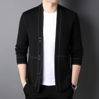 Men's Wool Knitted Cardigan for Young and Middle-Aged