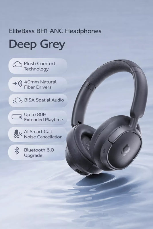 EliteBass BH1 Wireless Noise Cancelling Headphones | 80H ANC Bluetooth 6.0