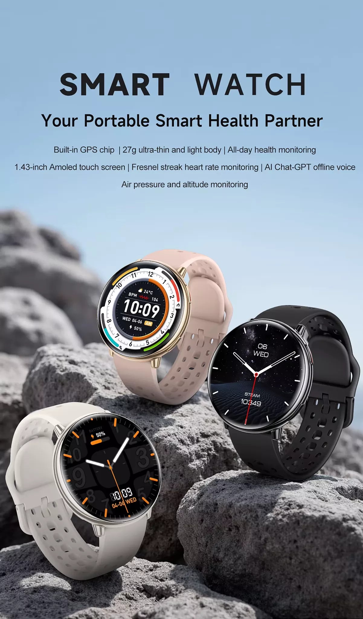APEX GPS Smartwatch | ChatGPT AI Assistant & Health Tracking, AMOLED Display, GPS