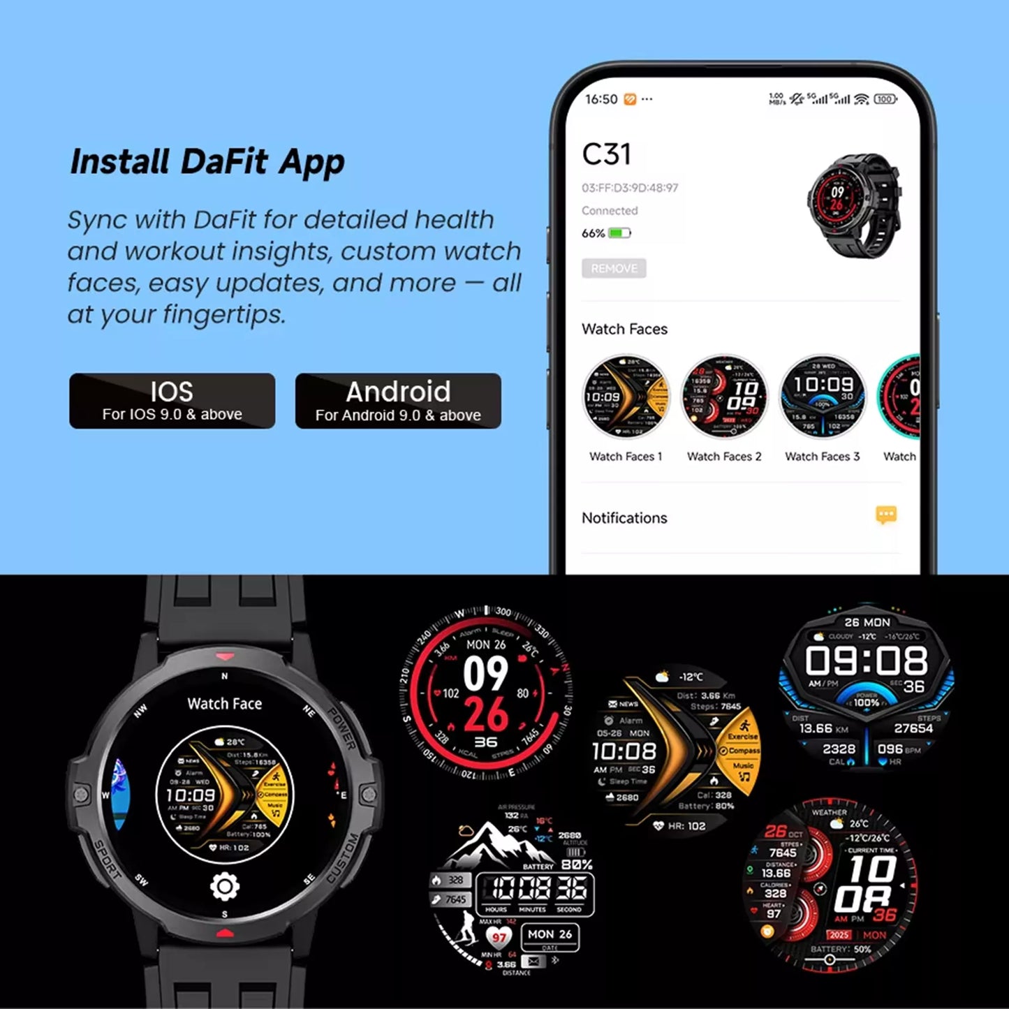 APEX Pro C31 Smartwatch – GPS, Bluetooth Calling, 100+ Sports Modes, 3ATM Waterproof | ISPEKTRUM Canada