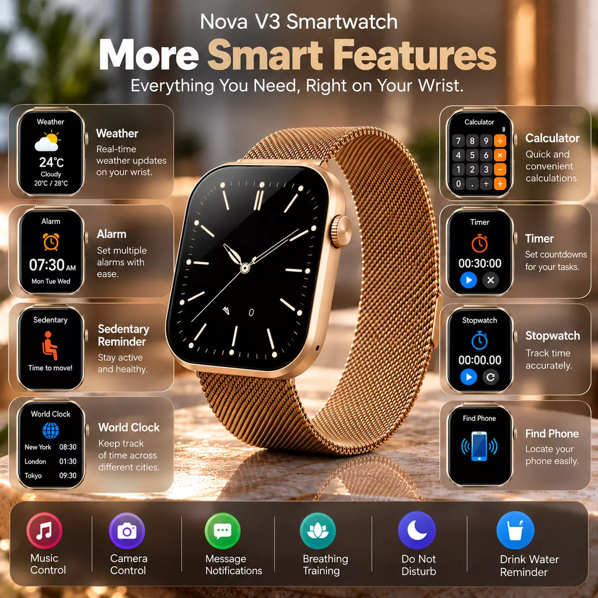 Montre connectée Nova V3 – Ultra-mince, AMOLED, suivi de forme et de santé