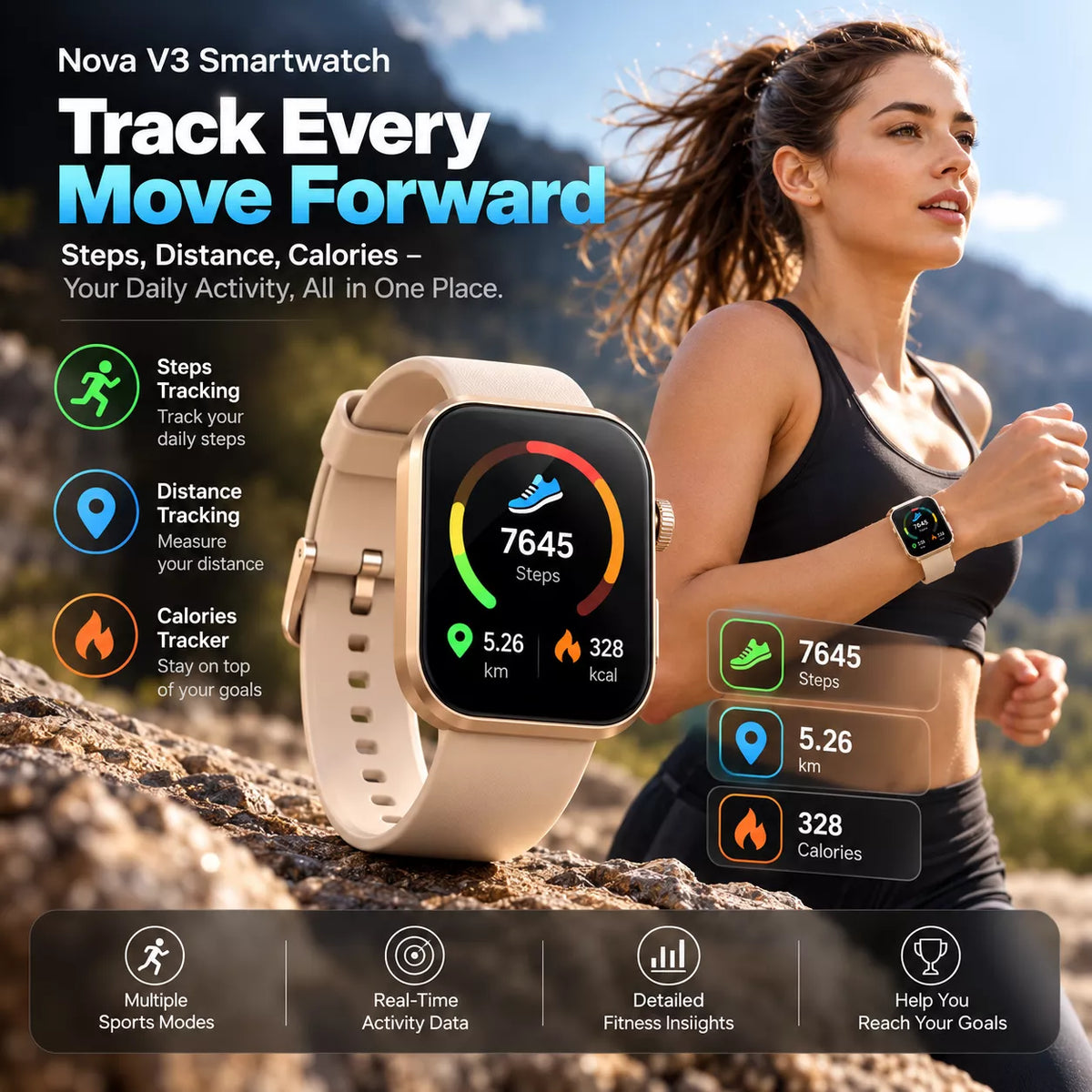 Montre connectée Nova V3 – Ultra-mince, AMOLED, suivi de forme et de santé