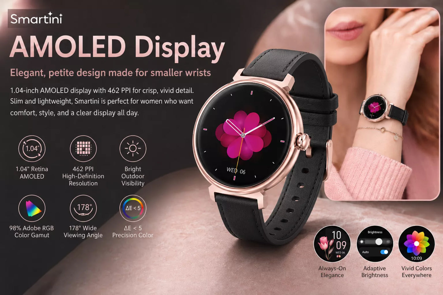 Smartini Mini Smart Watch for Women — AMOLED Display • Health & Fitness Tracker