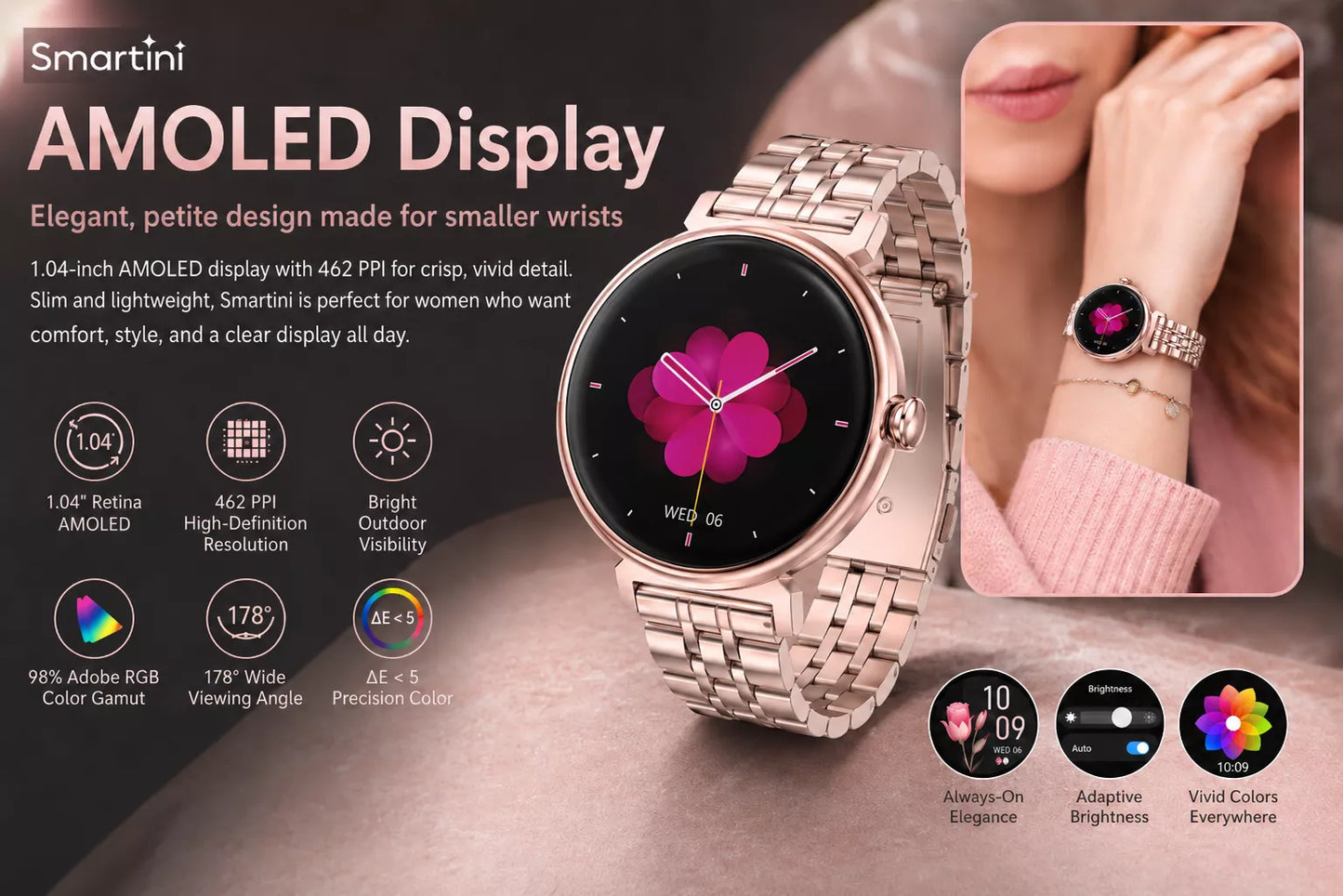 Smartini Mini Smart Watch for Women — AMOLED Display • Health & Fitness Tracker
