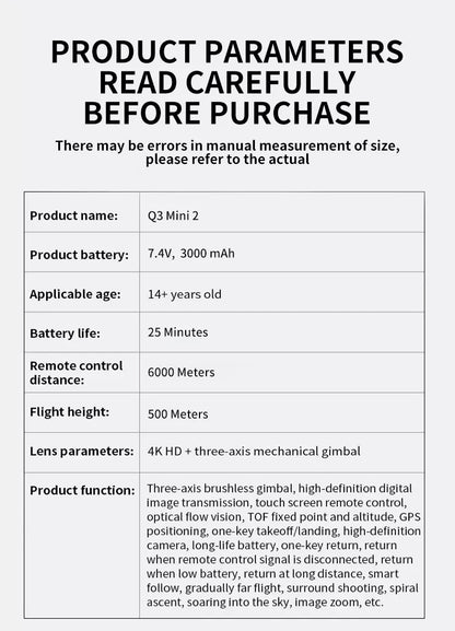 Vortex Q3 Mini 2 4K Drone | 7.8″ HD Screen, 3-Axis Gimbal & GPS