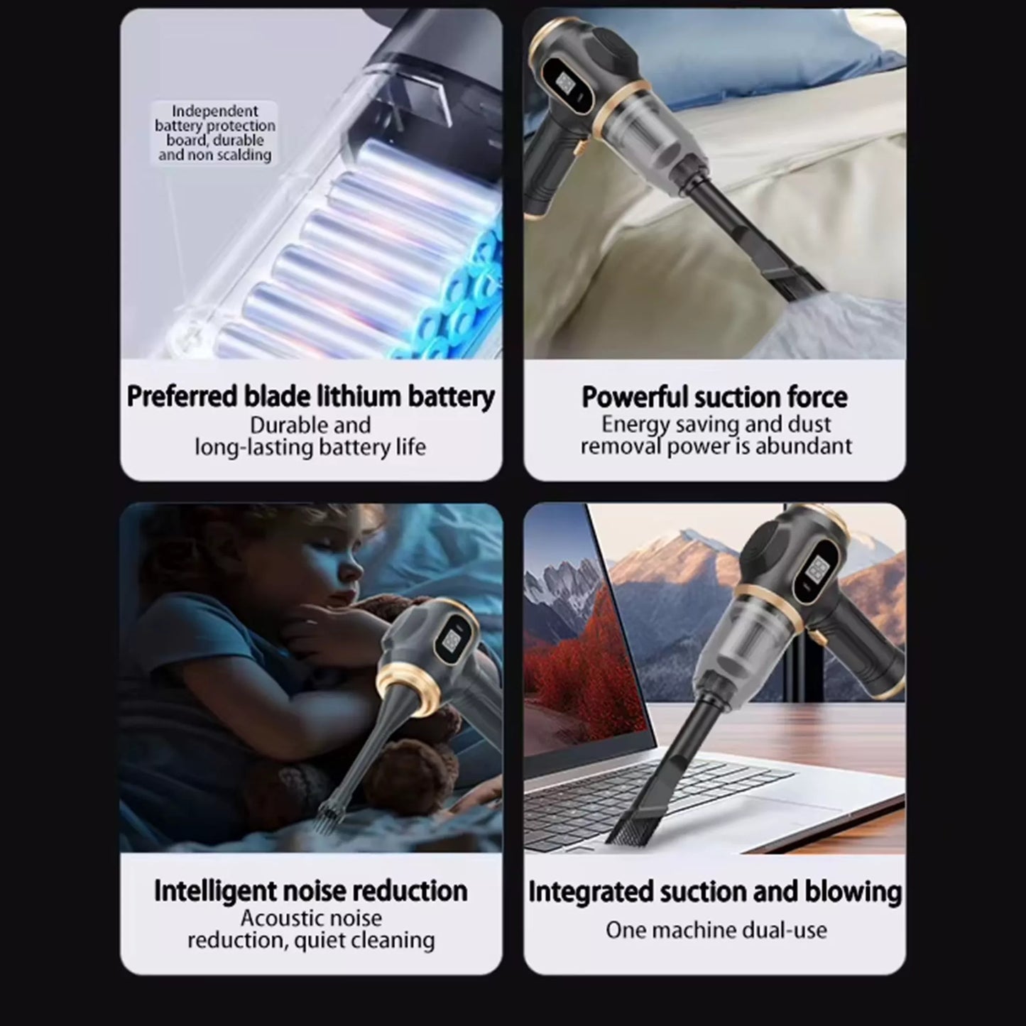 X88 Portable Cordless Vacuum Cleaner – 12000Pa 3-in-1 Handheld Vacuum & Blower